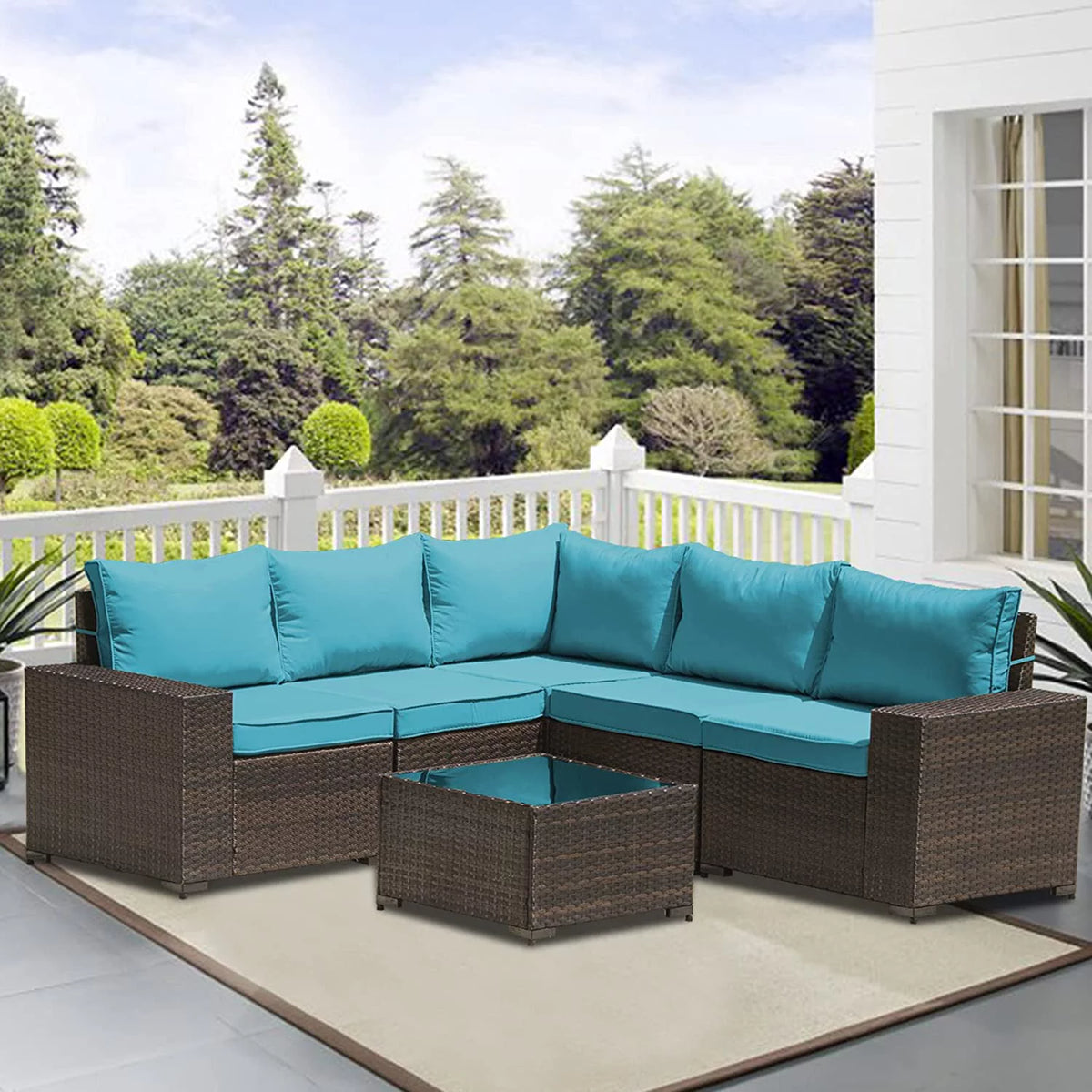6 Pieces All-Weather PE Rattan Patio Sofa Set with Coffee Table & Cushions O85983