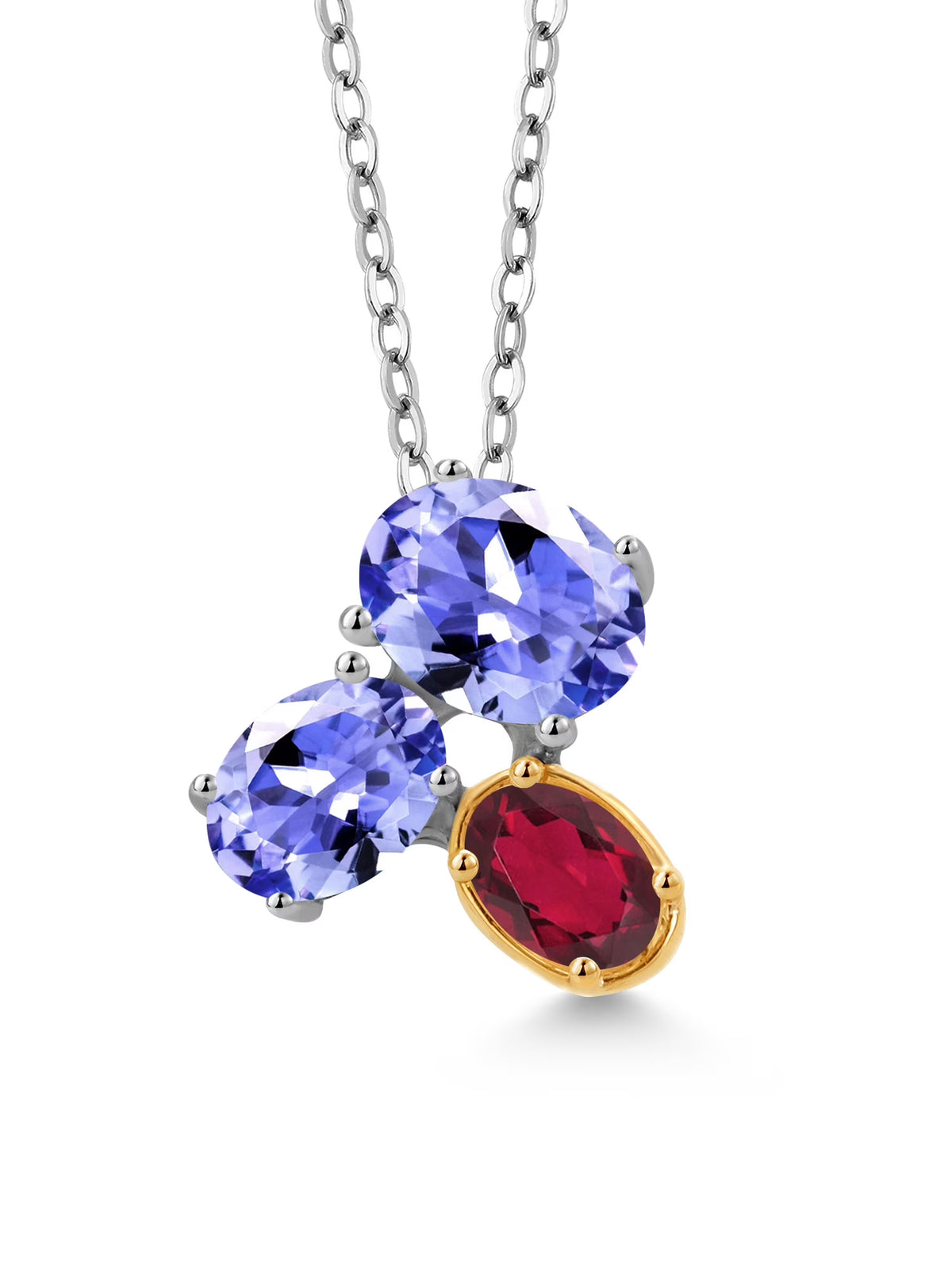 925 Silver 10K Yellow Gold Blue Tanzanite Ruby Red Mystic Topaz Pendant Necklace with 18 inch Chain G8710