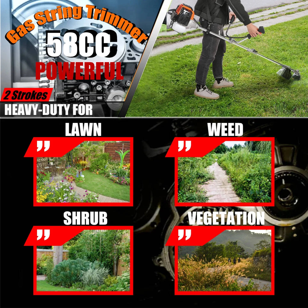 58cc Gas Powered 4-in-1 String Trimmer with 4 Detachable Head G6835