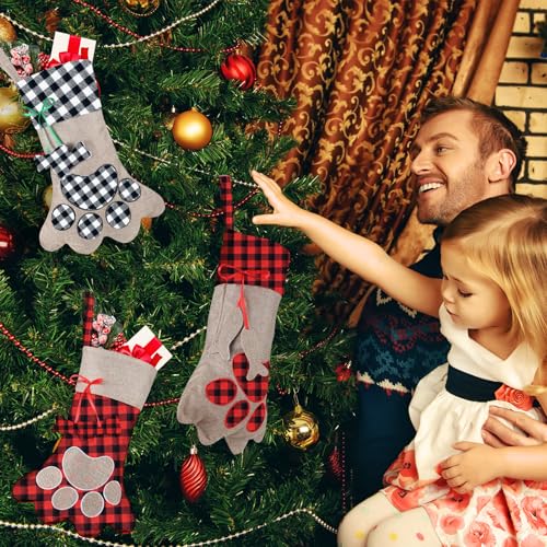 3 Pieces Pet Christmas Stockings Paw Pattern X226661