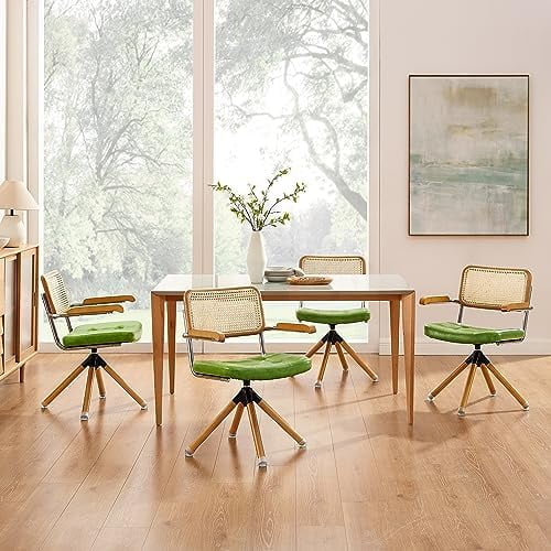 Rattan Faux Leather Office Chair with Wood Legs T29663