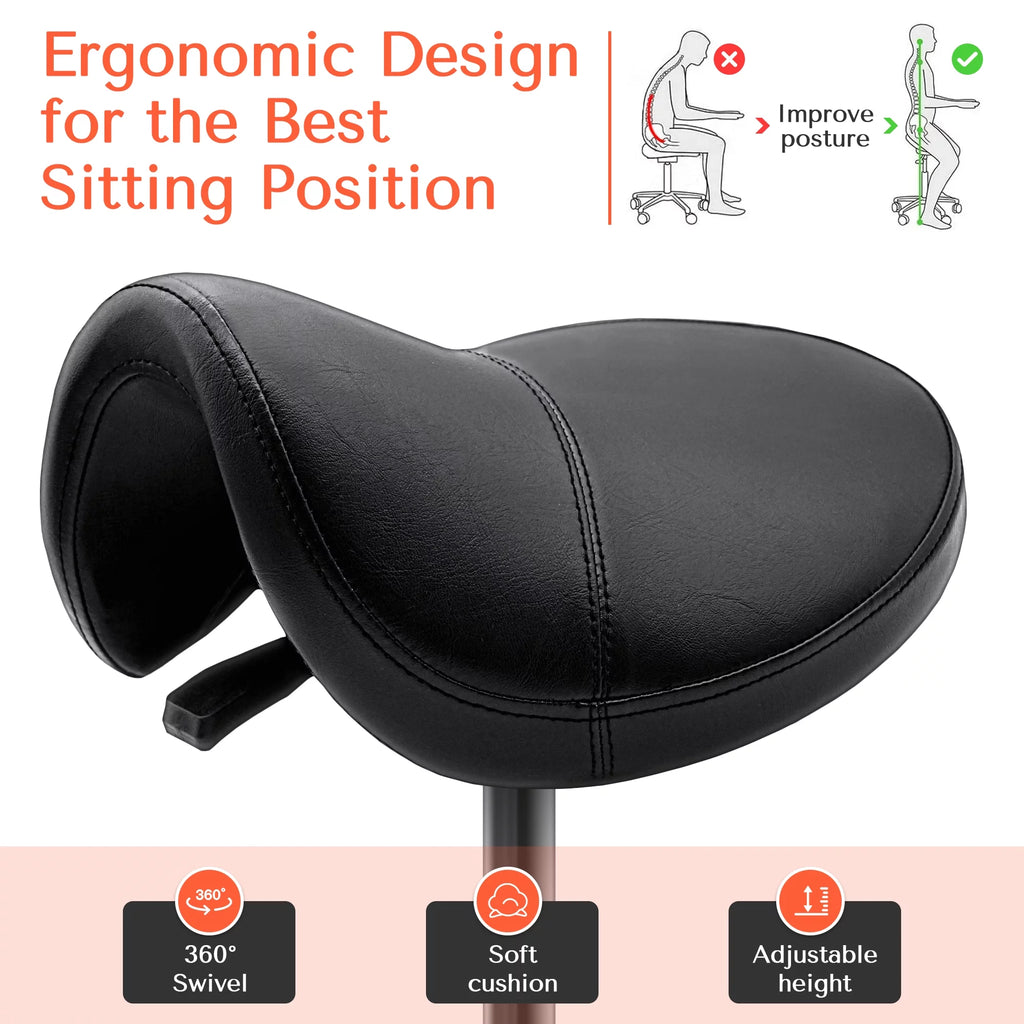 Black Ergonomic Saddle Stool with Wheels M84549