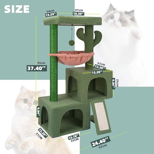 37.4" Green Cat Tree Tower with Condos G719