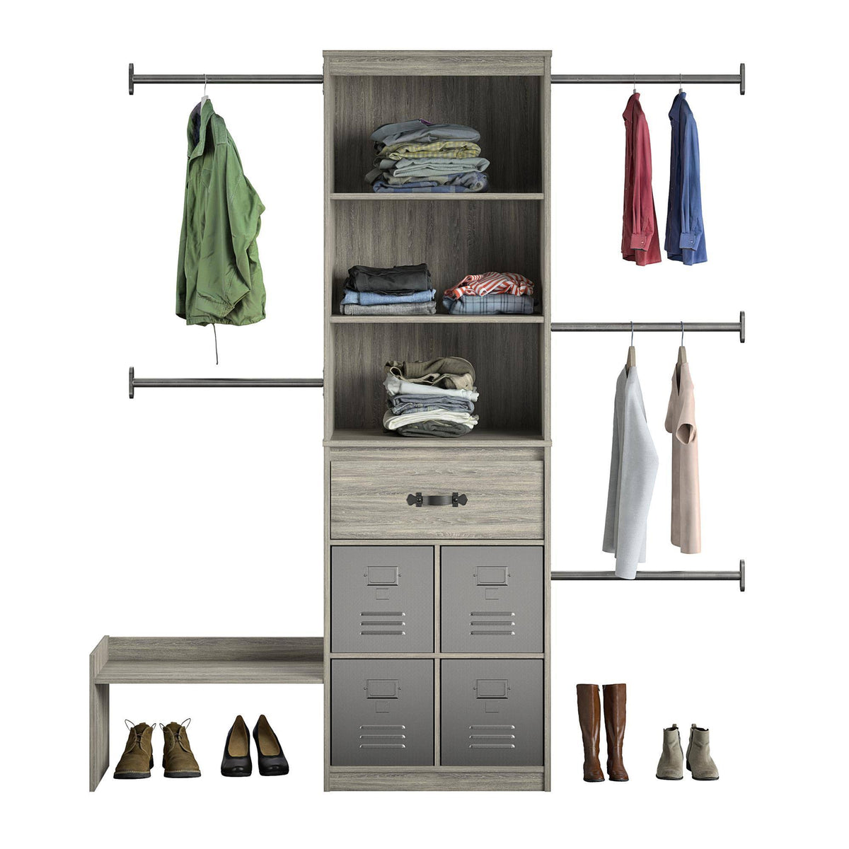 Grey Oak Kids Closet Organizer System Z269081
