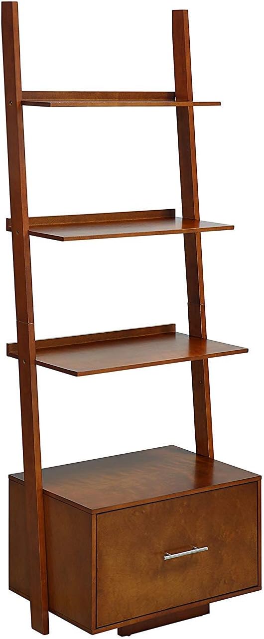 Dark Walnut Ladder Bookcase with File Drawer B834875