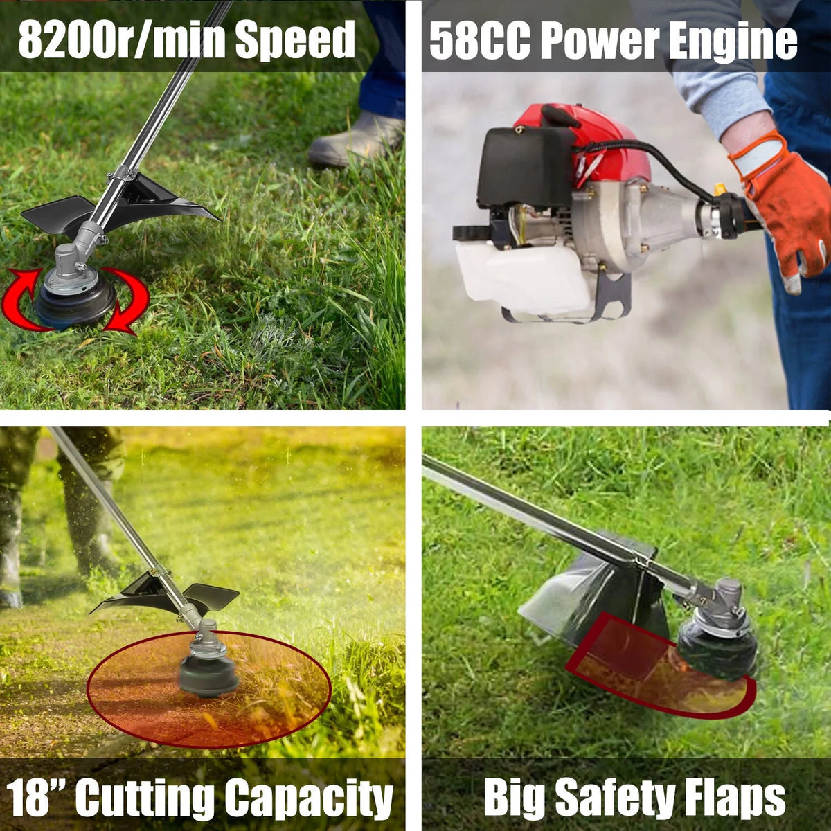 58cc Gas Powered 4-in-1 String Trimmer with 4 Detachable Head G6835