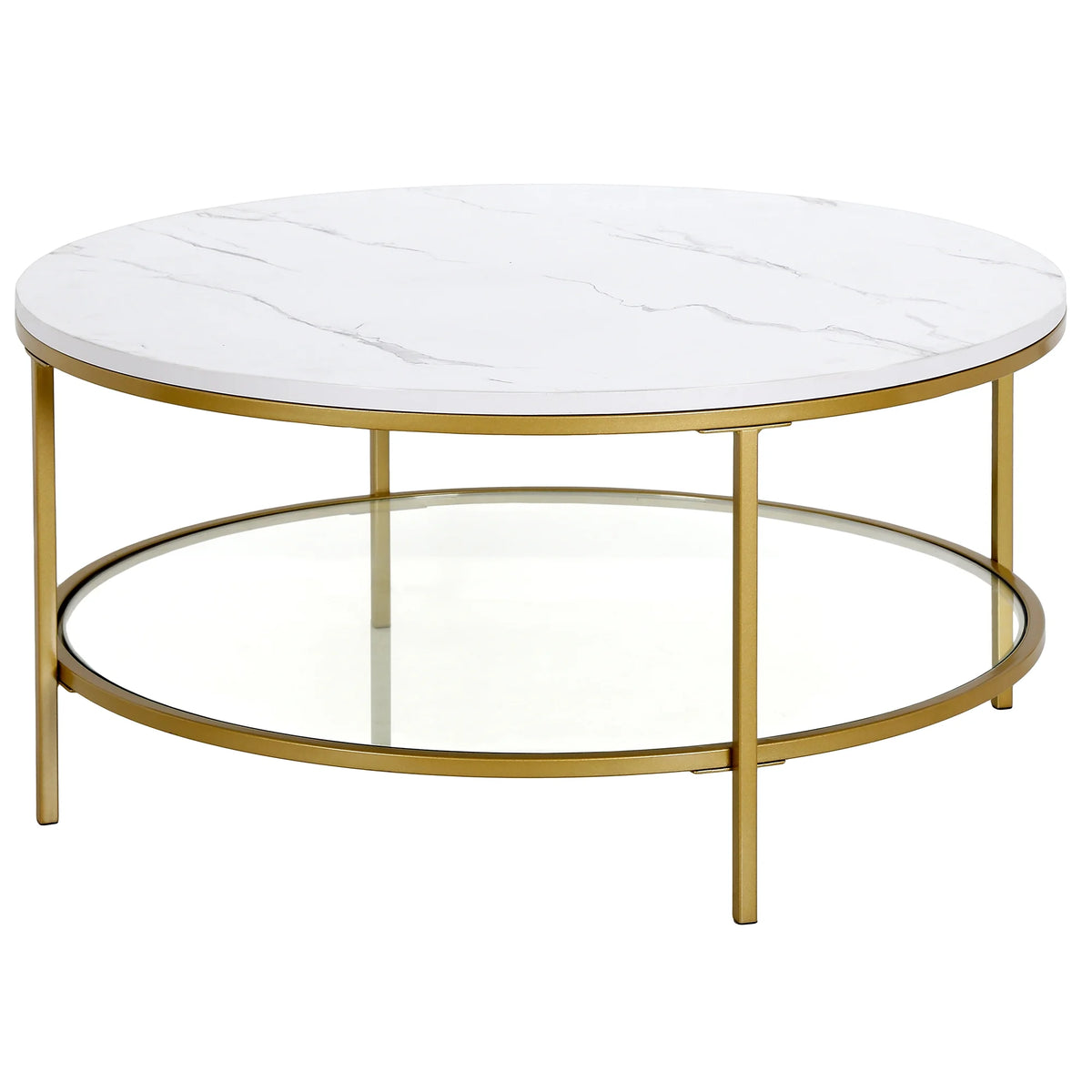 36" Wide Round Coffee Table with Faux Marble Top S820