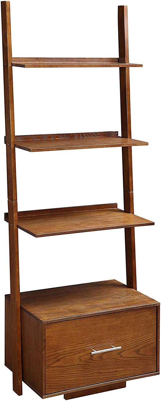 Dark Walnut Ladder Bookcase with File Drawer B834875