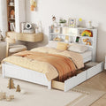 White Twin Size Platform Bed with Bookcase Headboard and 2 Storage Drawers G43032