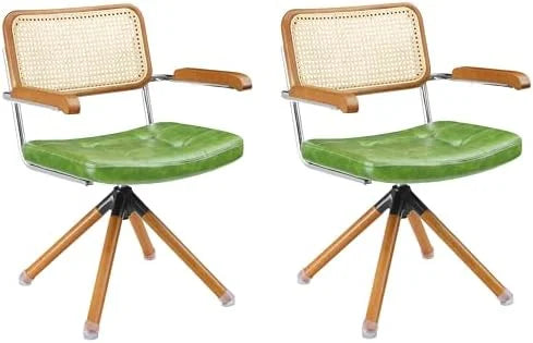 Rattan Faux Leather Office Chair with Wood Legs T29663