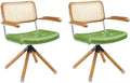 Rattan Faux Leather Office Chair with Wood Legs T29663