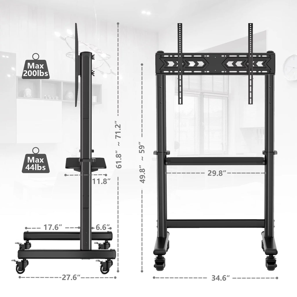 Black Rolling Mobile TV Stand for 55 to 90 inch Flat Screen TVs X51463