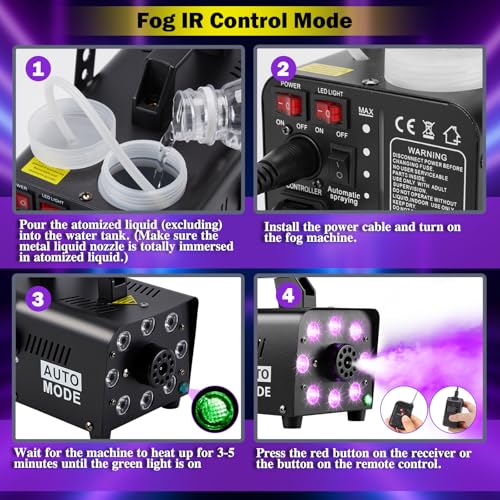 Fog Machine with 13 Colorful LED Lights and Wireless Remote Controls J778941