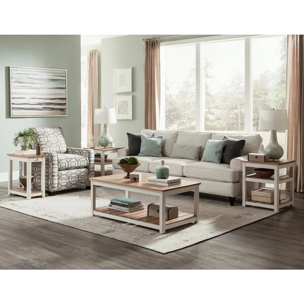 Ivory End Table with Pull-out Shelf W297950