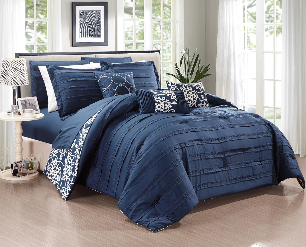 10-Piece Reversible Pinch Pleat Queen Comforter Set C37996