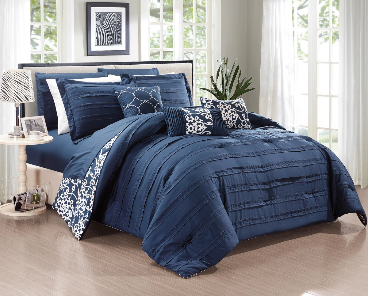 10-Piece Reversible Pinch Pleat Queen Comforter Set C37996