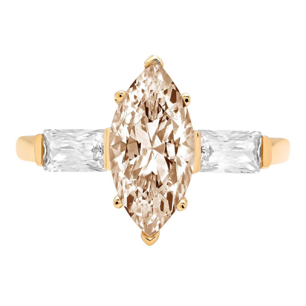 2.0ct Marquise Cut Champagne Simulated Diamond 18k Yellow Gold 3 Stone Ring Q686