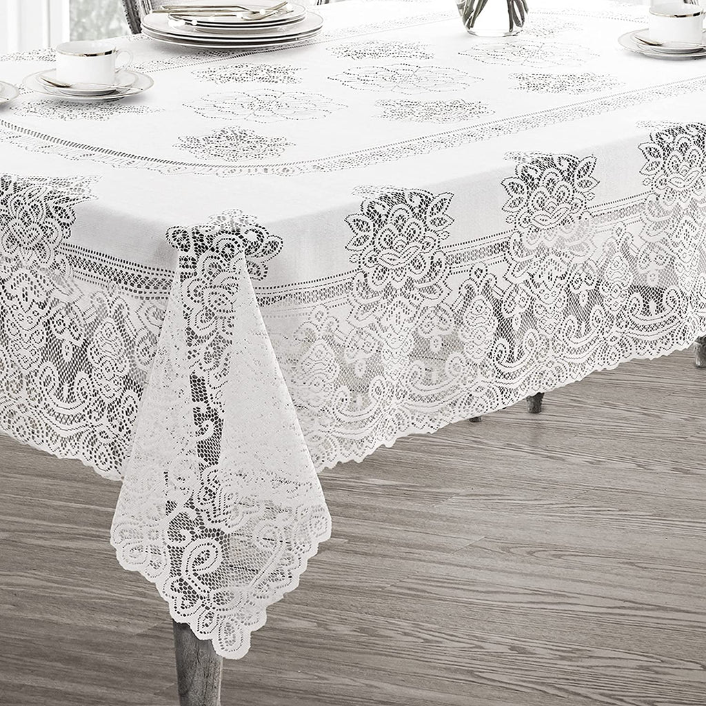 White Polyester Lace Tablecloth 52 x 70 Inch F616