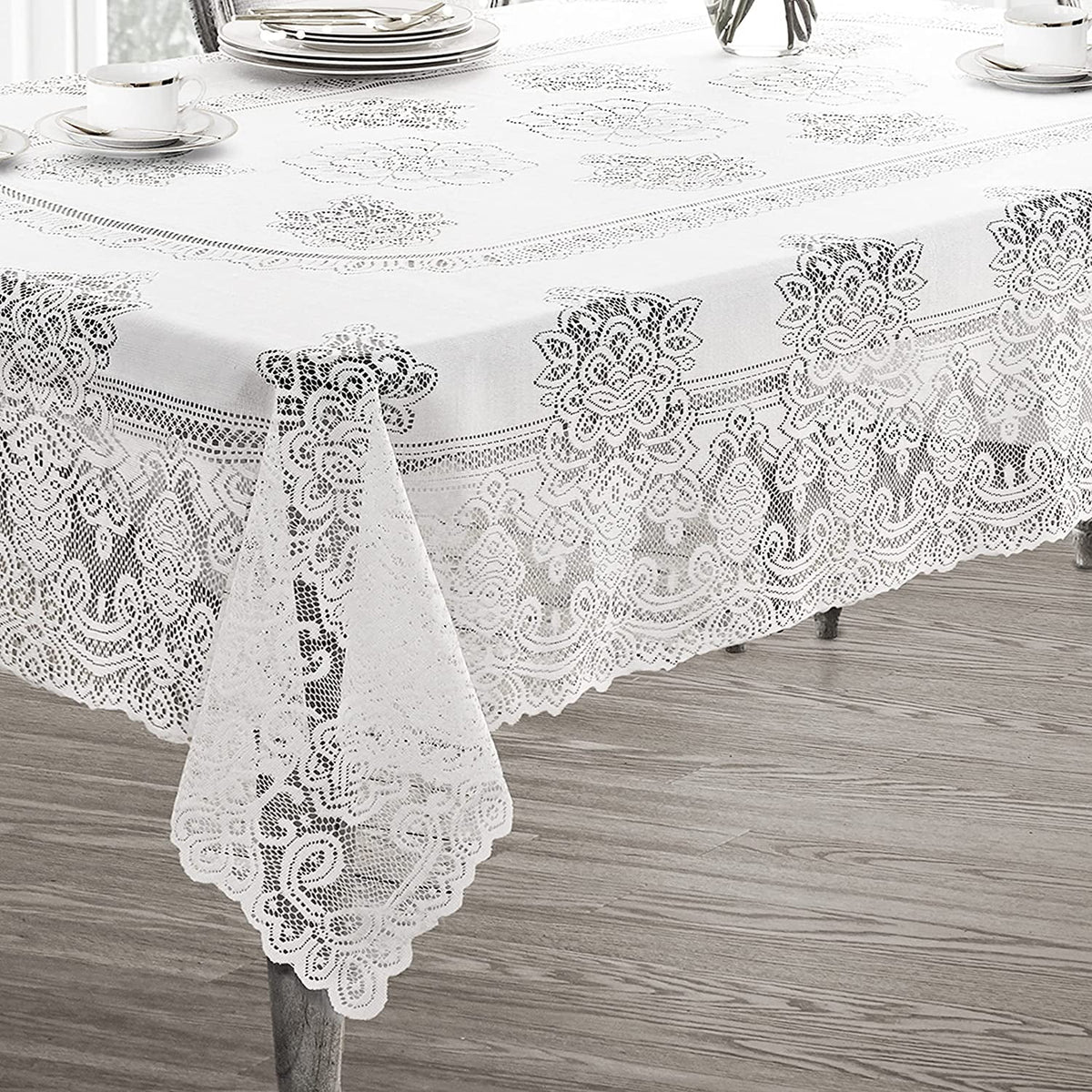 White Polyester Lace Tablecloth 52 x 70 Inch F616