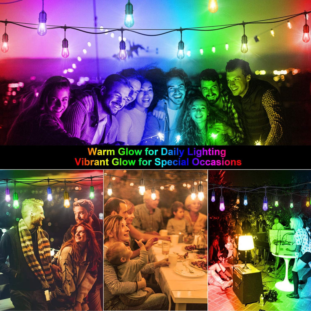 48FT RGB Cafe String Lights with 18 Shatterproof Edison Bulbs D408087