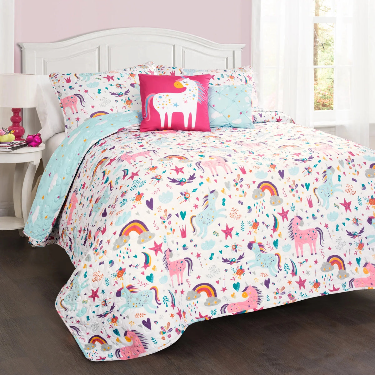 Reversible Animal Print Quilt, Twin, White/Multi, 4-Pc Set A15488