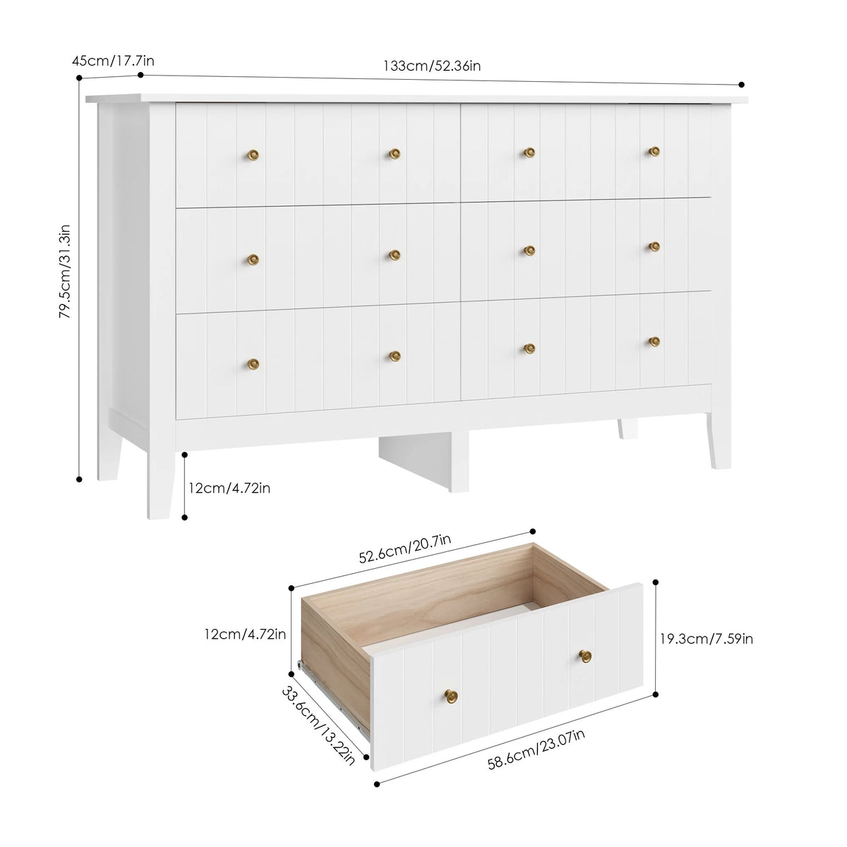 White 6 Drawer Wood Dresser R649