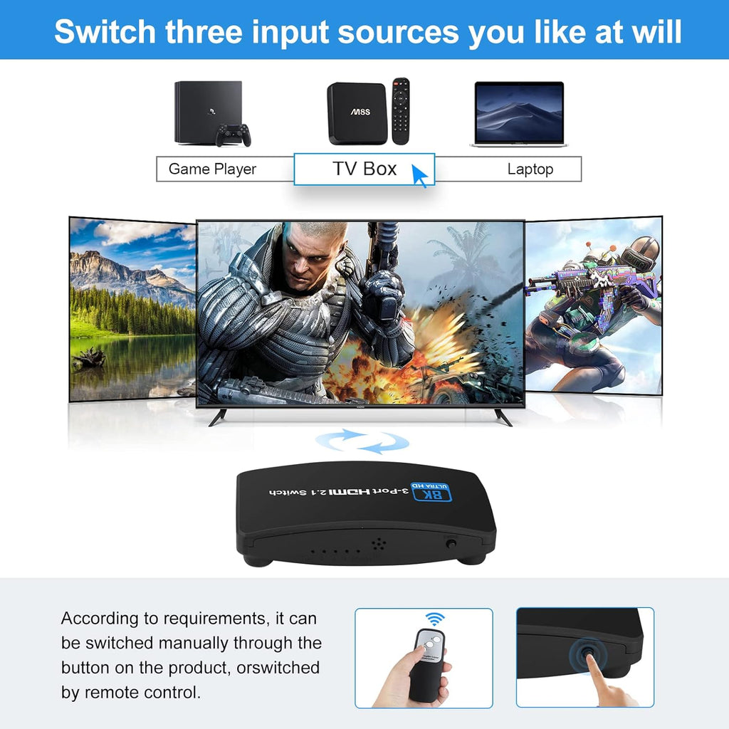 HDMI 2.1 Switch 3 in 1 Out with Remote Control Pack of 2 T60314