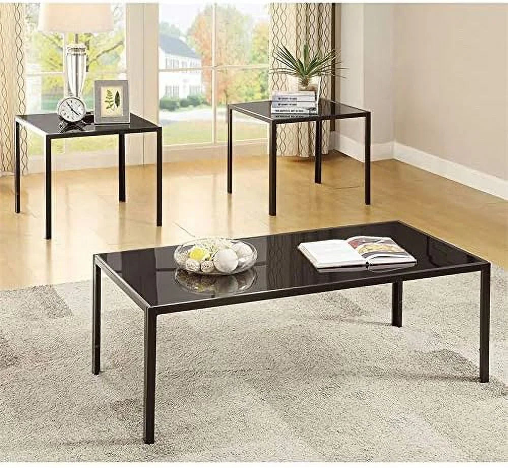 Black 3 Piece Glass Top Coffee Table Set M746544