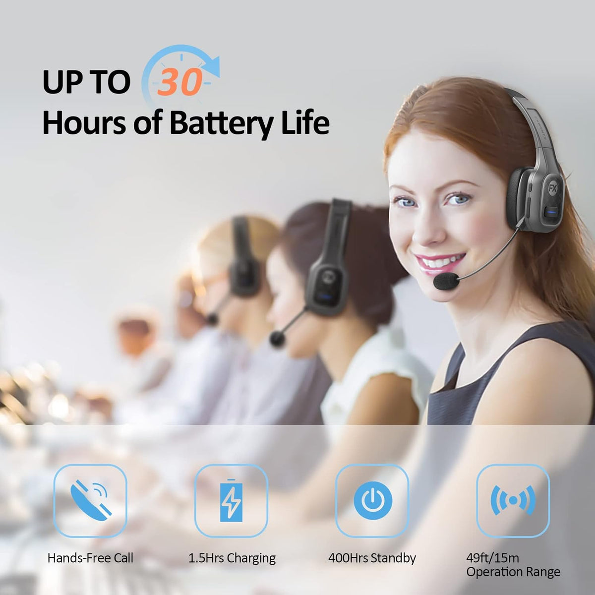 Bluetooth Headset with Microphone Noise Canceling, On-Ear Bluetooth 5.0 Multipoint Headphones, Pack of 2 Q54481