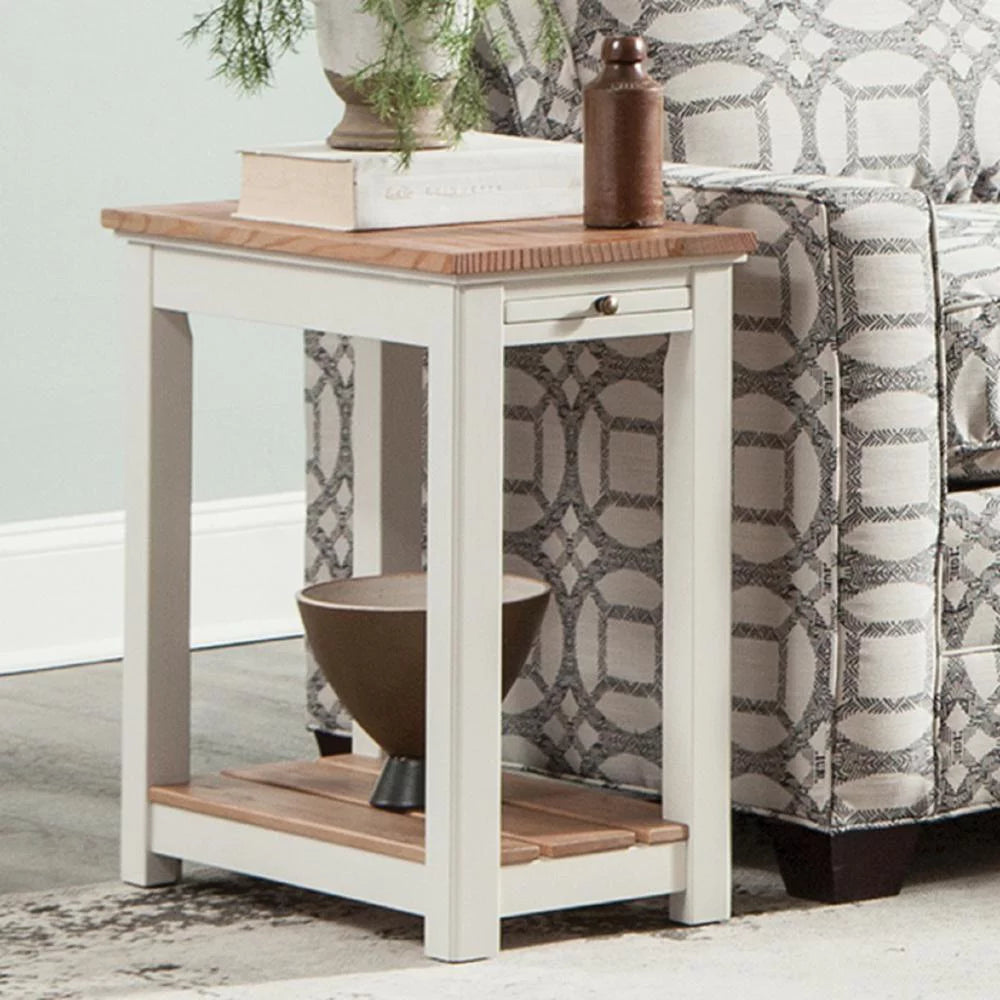 Ivory End Table with Pull-out Shelf W297950