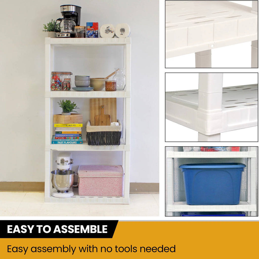 4 Shelf Plastic Garage Shelves, Pack of 4, White 400 lbs Capacity C660173