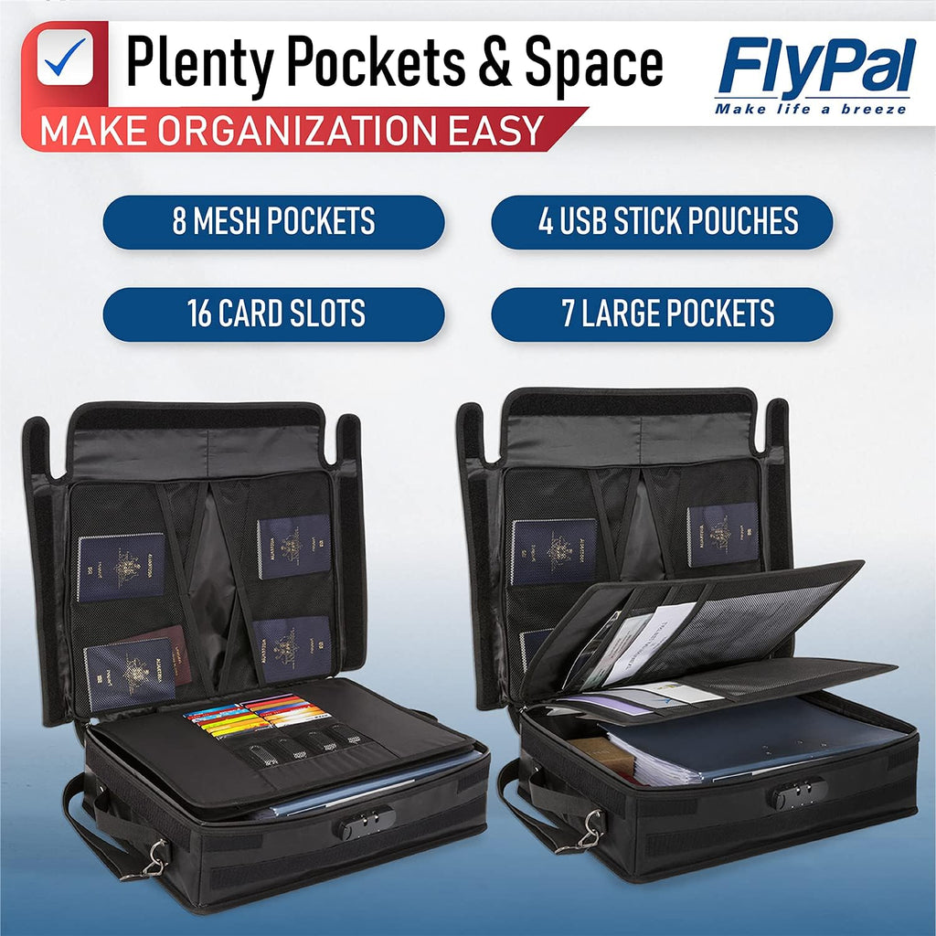 Fireproof Document Organizer Bag with Lock, 3-Layer File Storage Box, Waterproof File Holder, 17.5 x 13 x 5” Y7734