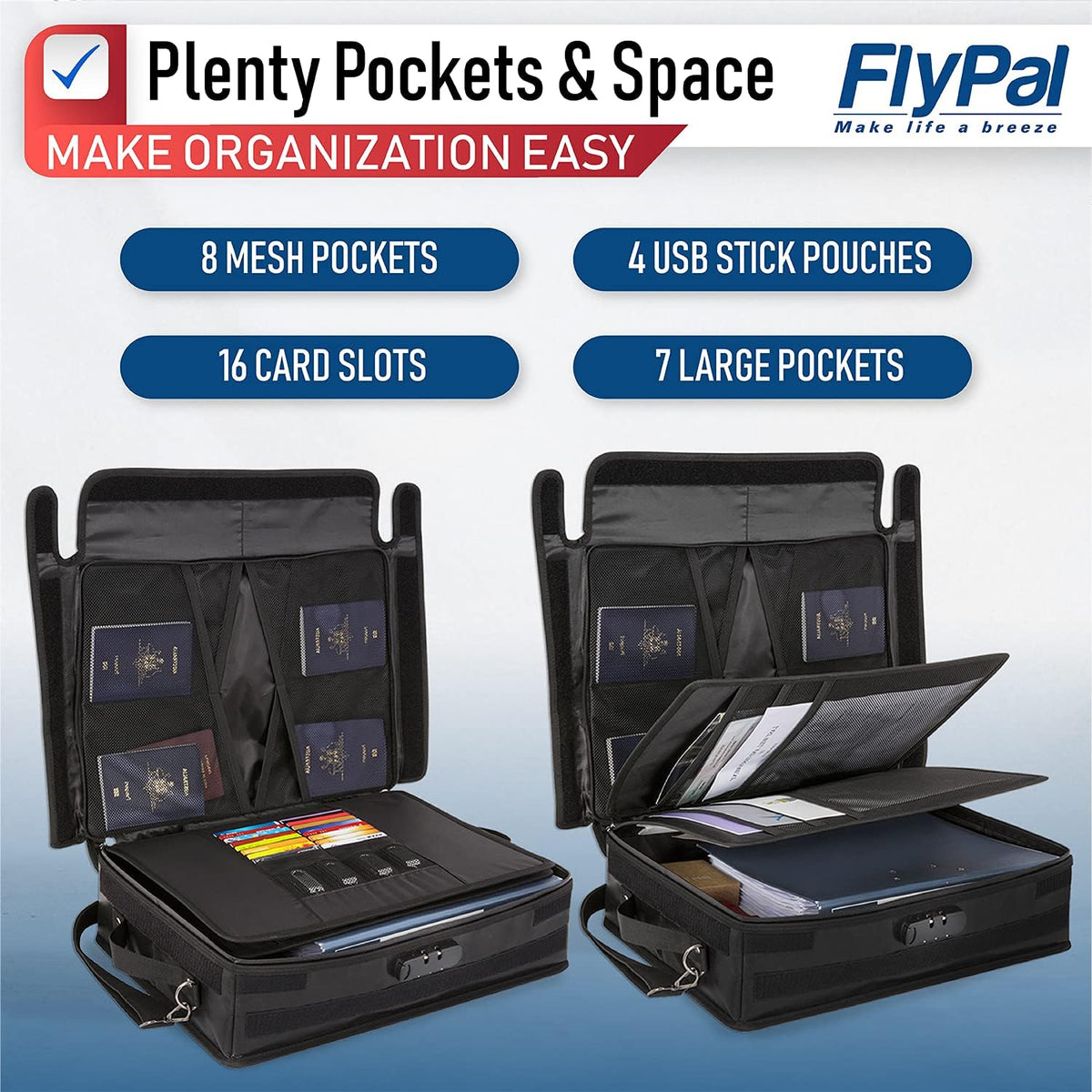 Fireproof Document Organizer Bag with Lock, 3-Layer File Storage Box, Waterproof File Holder, 17.5 x 13 x 5” Y7734
