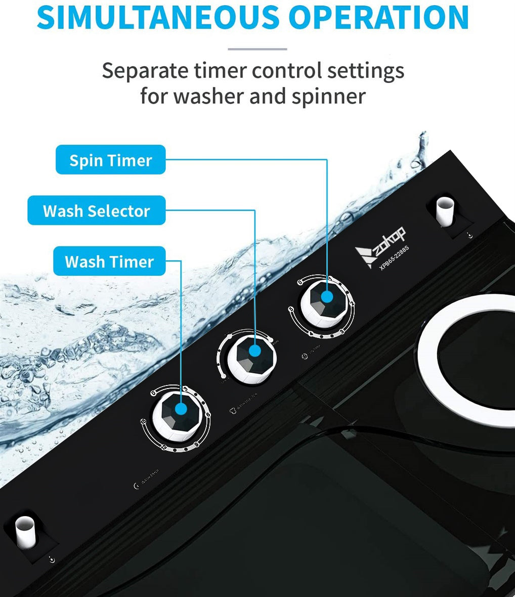 Semi-automatic Twin Tub Washing Machine with Built-in Drain Pump, 26Lbs, White&Black R77438