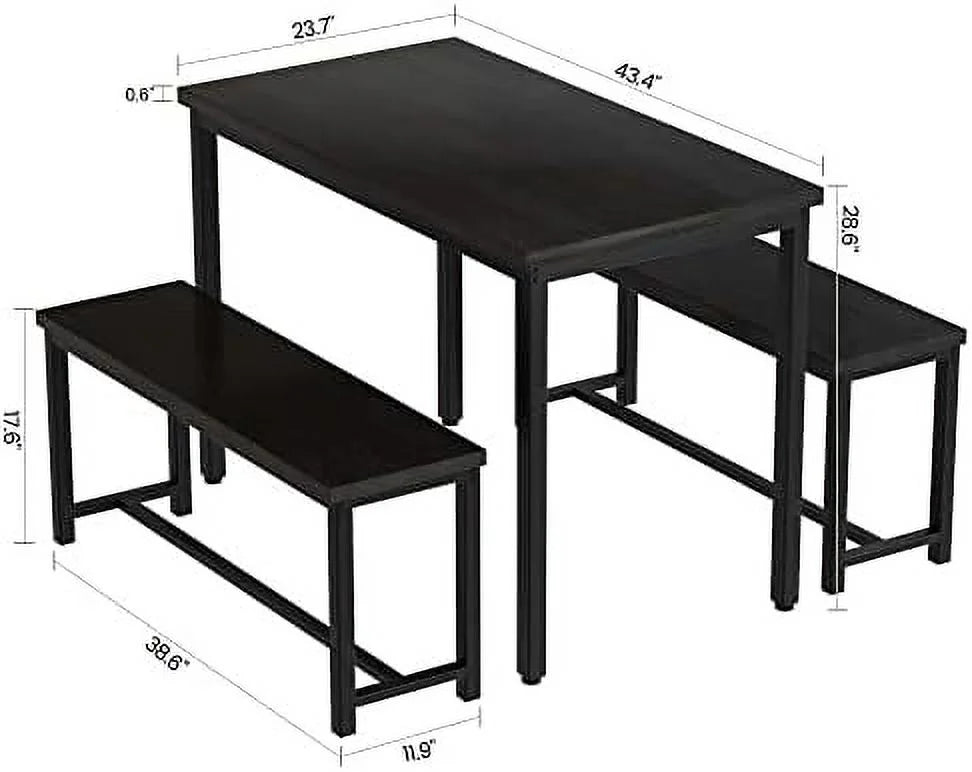 3 Piece Dining Table Set with 2 Benches V786