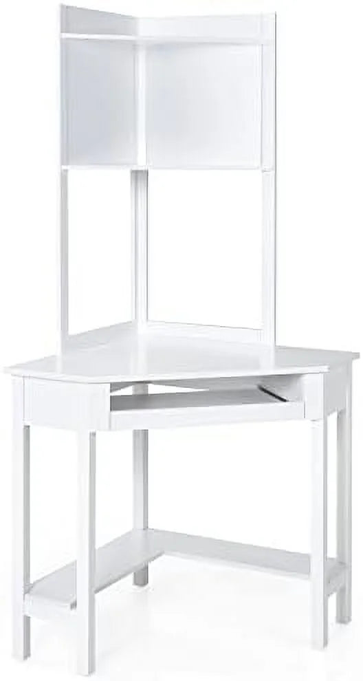 White Corner Computer Desk with Hutch and Shelves G89325
