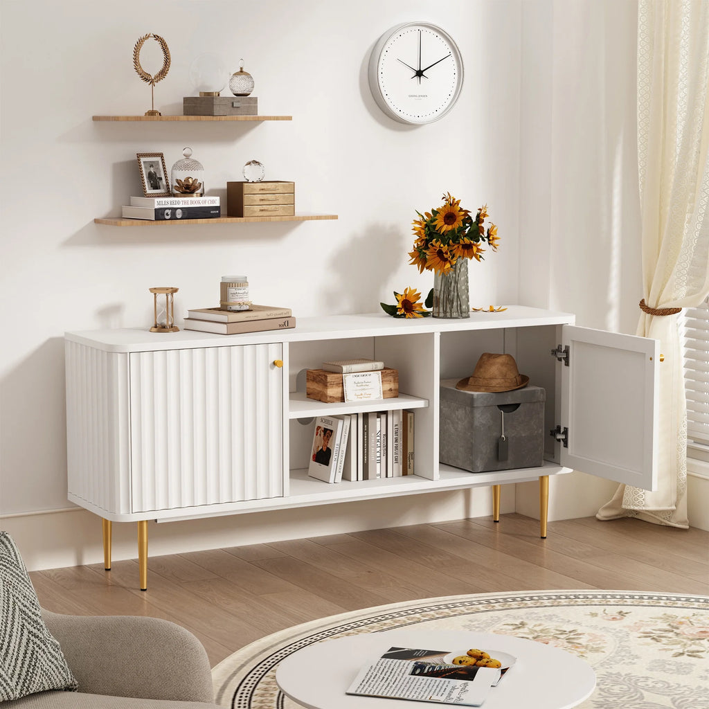 Mid Century Modern White TV Stand with Storage U733029