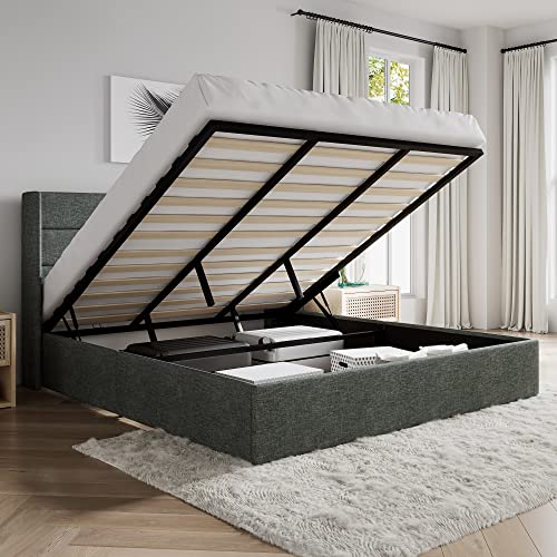 Queen Size White Velvet Upholstered Platform Bed with Storage W60169