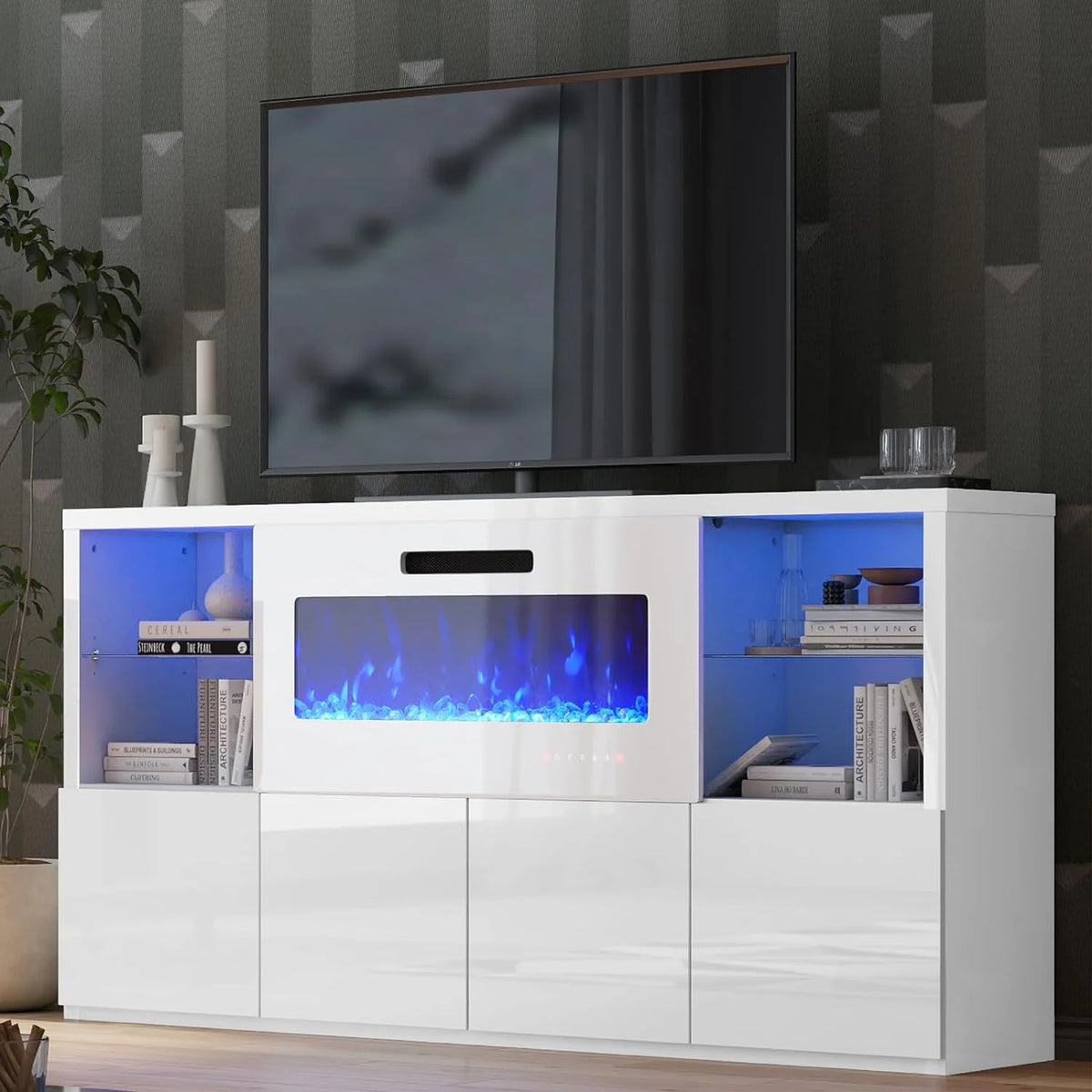 White Fireplace TV Stand with 40 Electric Fireplace T24626