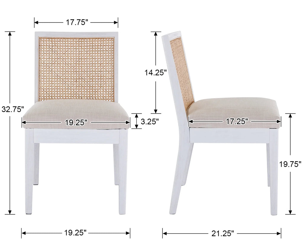 Beige Rattan Dining Chairs Set of 2 with White Hardwood Frame S6188