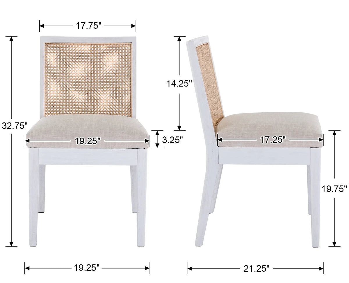 Beige Rattan Dining Chairs Set of 2 with White Hardwood Frame S6188