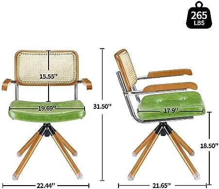 Rattan Faux Leather Office Chair with Wood Legs T29663