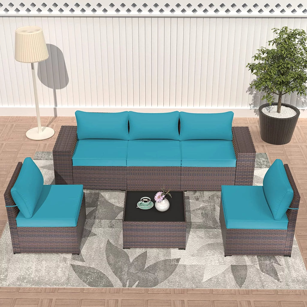 6 Pieces All-Weather PE Rattan Patio Sofa Set with Coffee Table & Cushions O85983