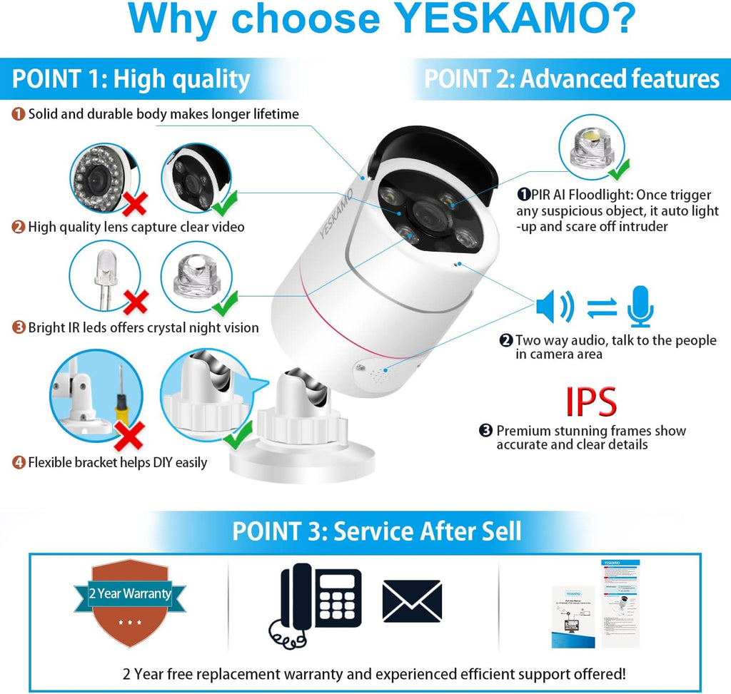 5MP PoE Security Camera System, 4pcs Wired Outdoor PoE IP Cameras, 8CH NVR with 2TB Hard Drive, Color Night Vision C9151