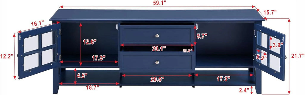 Blue TV Stand with 2 Drawers and Doors S98000