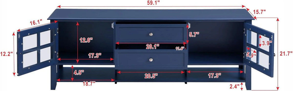 Blue TV Stand with 2 Drawers and Doors S98000