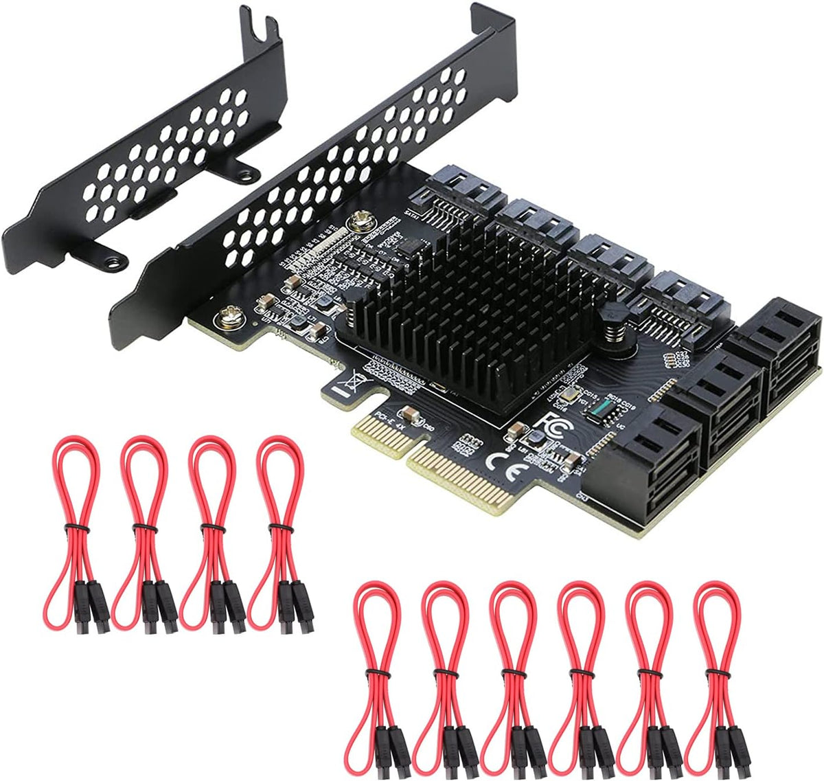 PCIe x4 to SATA 3.0 6Gbps Expansion Card with 10 SATA Cables and Low Profile Bracket K114
