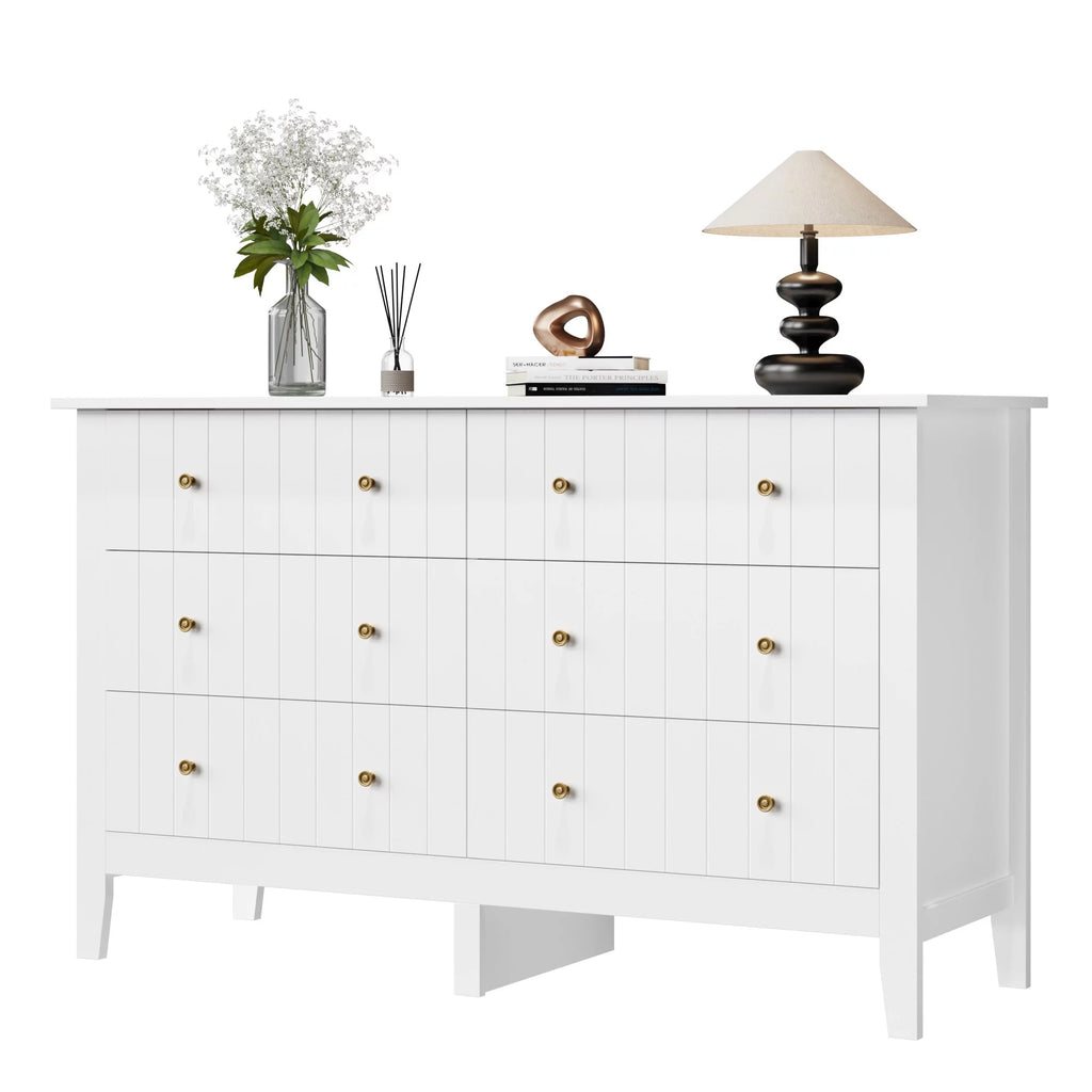 White 6 Drawer Wood Dresser R649