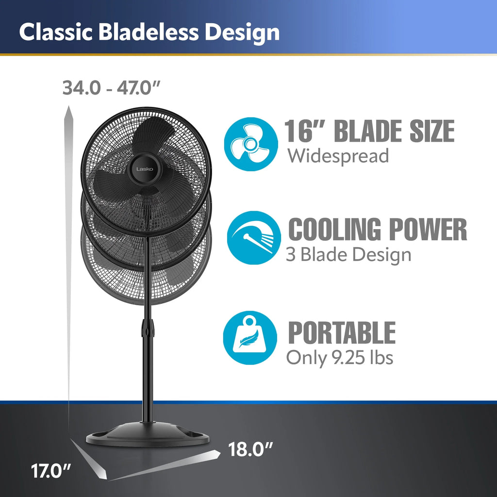 16 Oscillating Adjustable Pedestal Fan with 3-Speeds, Black P4912