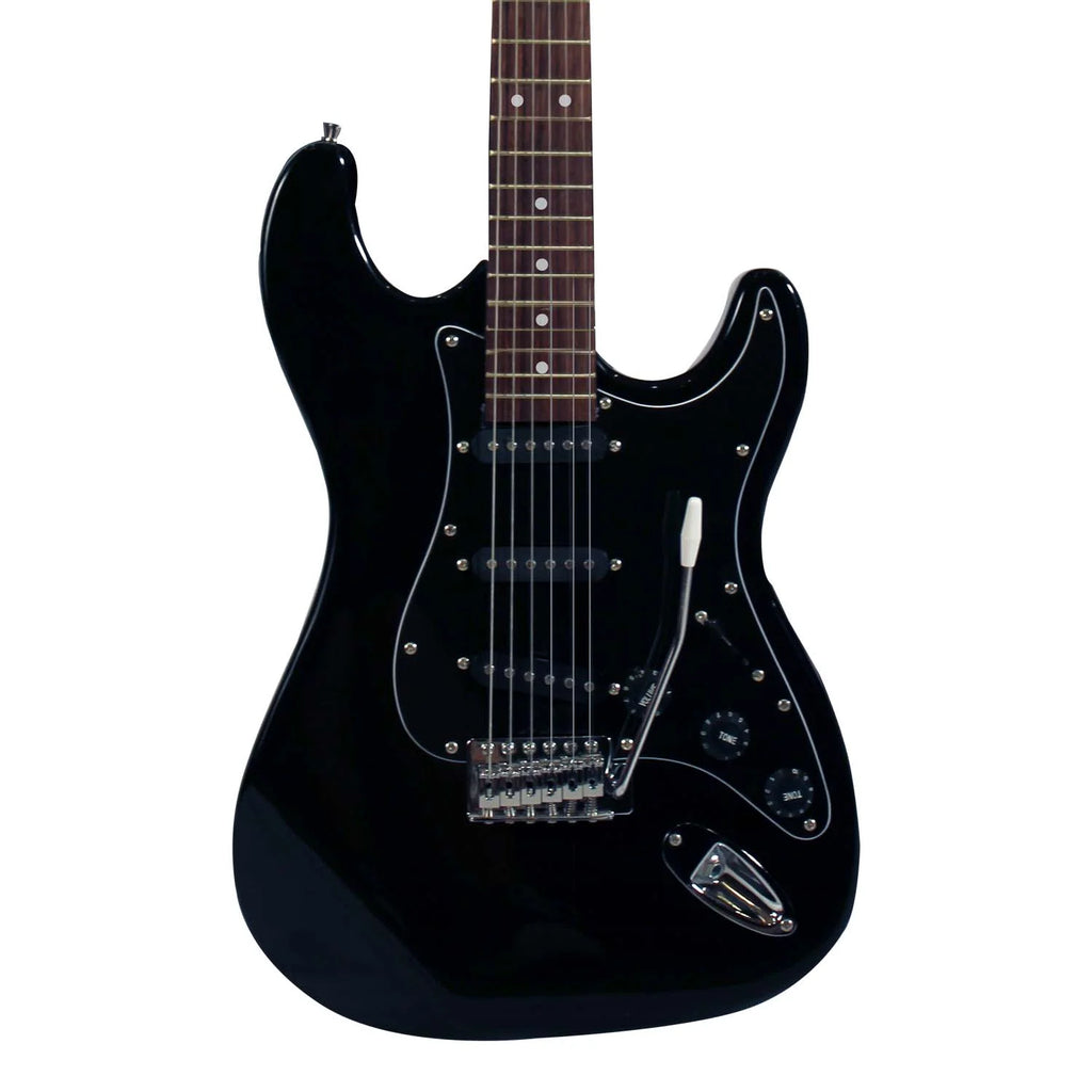 Black Electric Guitar with Amp, Case, and Cable U1437